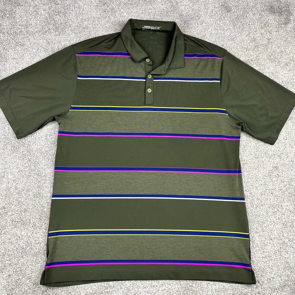 Nike Golf Dri-Fit Olive Green Striped polo size L